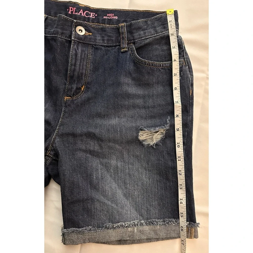 The Children's Place Girls Blue Denim Bermuda Shorts Size 16 Medium Wash Cuffed